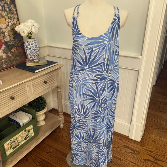 Sigrid Olsen Dresses & Skirts - Sigrid Olsen Linen Blend Maxi Dress Blue White Tropical Palm Print Medium NWT